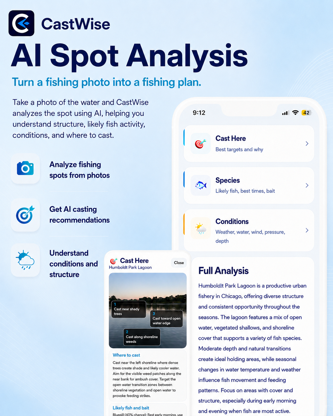 AI fishing spot analysis screen