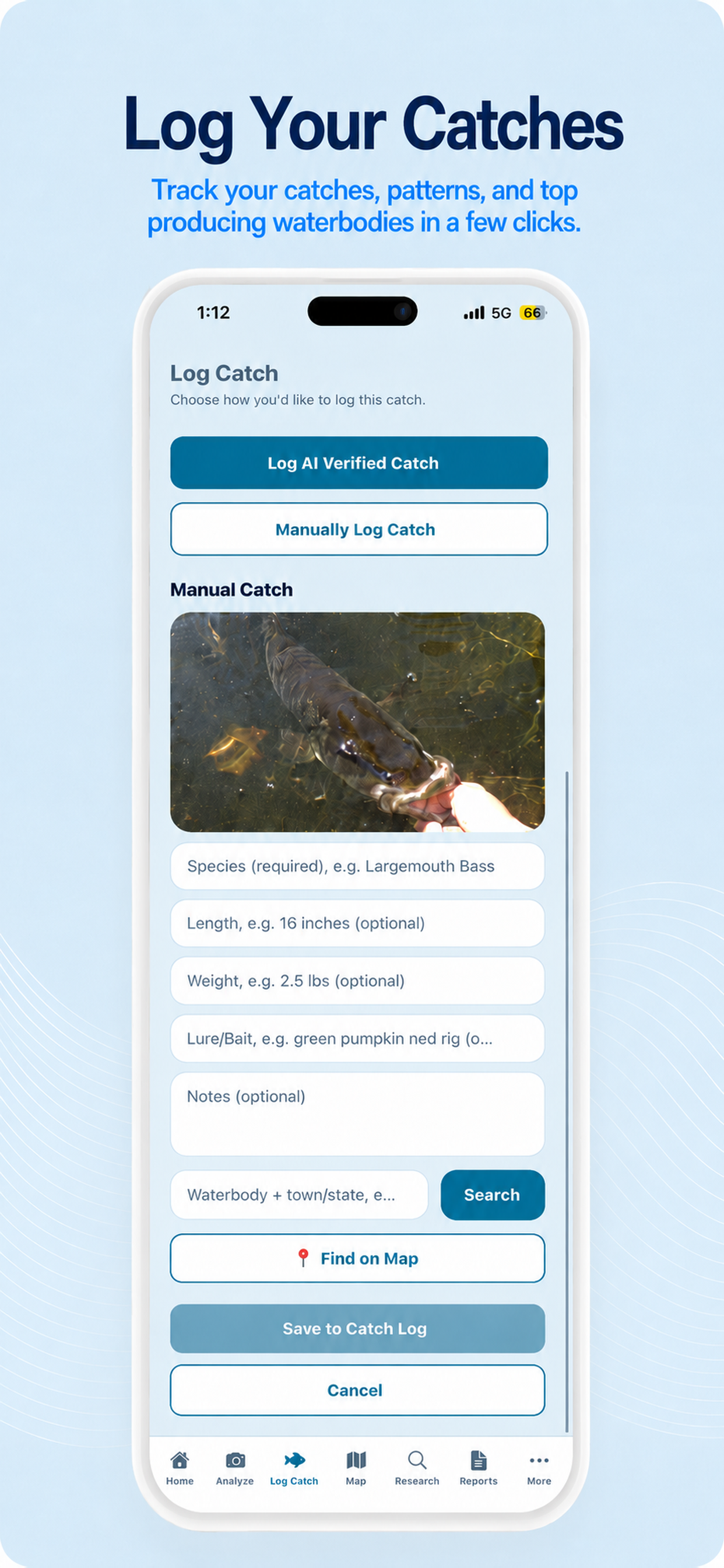 CastWise catch logging screen