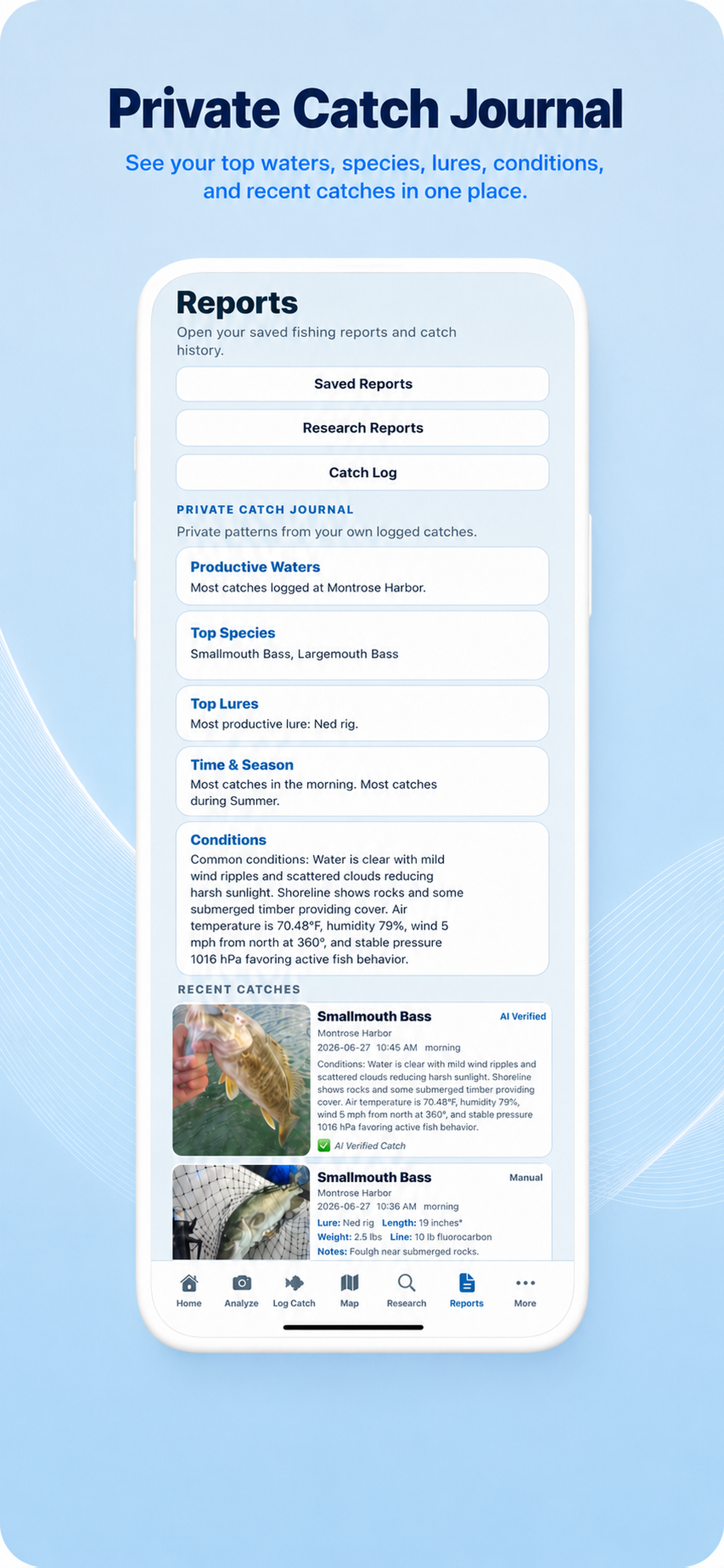 CastWise private catch journal screen